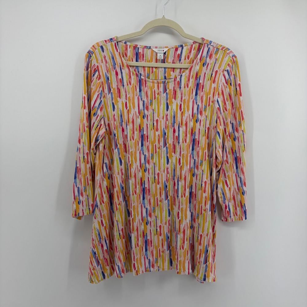 Intro Womens Medium Multicolor Top 3/4 Sleeve Abstract Brushstroke